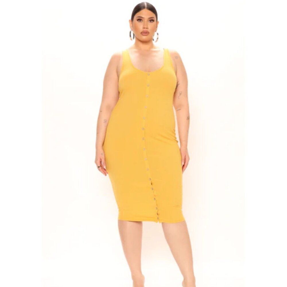 Fashion Nova Allis Women Mustard Ribbed Tank Midi Dress Size L